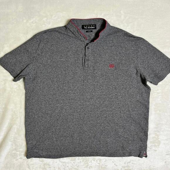 The Kooples Sport Polo Men's L Classic Fit Blade Collar Heathered Gray Crimson - Picture 1 of 7